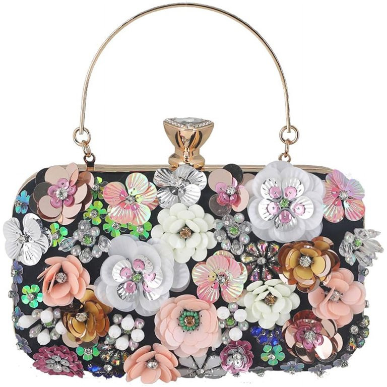 Beaded Purses for Women Gold Black Clutch Evening Bags Flower Clutch Cocktail Purses for Women We... | Walmart (US)