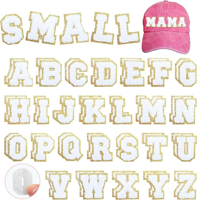 Small Chenille Letters Patches 1.57 inch 52PCS White Self Adhesive Letter Stickers Fuzzy Varsity ... | Amazon (US)
