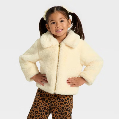 Toddler Girls' Holiday Dressy Faux Fur Jacket - Cat & Jack™ Cream 4T | Target