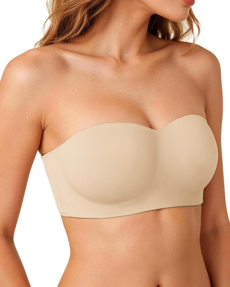 Strapless Bras for Women Jelly Supportive Bandeau Bra Non Slip Wireless Padded Push Up Seamless T... | Amazon (US)