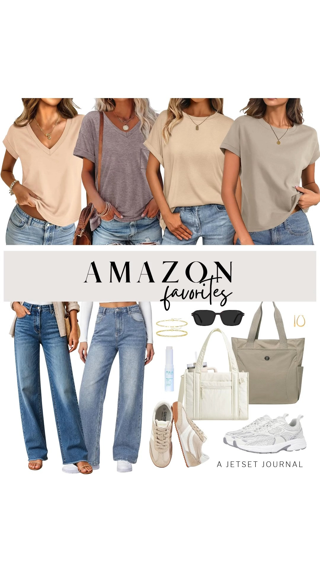 These Amazon Favorites are trending this week! UNCLECAT and ATMILE tees make easy everyday tops to pair with UPNET and HDLTE jeans. Complete the casual outfit with LUCKY STEP or LOOYOR sneakers, a Maytopia tote bag, and a few stylish accessories. 

 #LTKSeasonal #LTKSaleAlert #LTKTravel