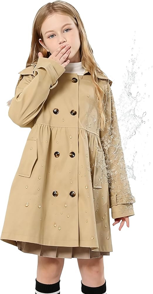 Girl's Trench Coat Hooded Waterproof rain jacket Outerwear 6-14 Years | Amazon (US)