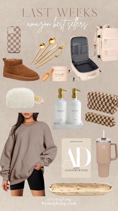 Last weeks most loved on amazon! Amazon finds. Checkered phone case, gold silverware, travel backpack, exfoliating scrub, Sherpa belt bag, checkered makeup bag, pretty soap dispenser, the coziest sweatshirt, pretty coffee table book, Stanley quencher, ugg dupes, ugg ultra mini look a like, decorative wooden bowl 

#LTKhome #LTKFind #LTKstyletip