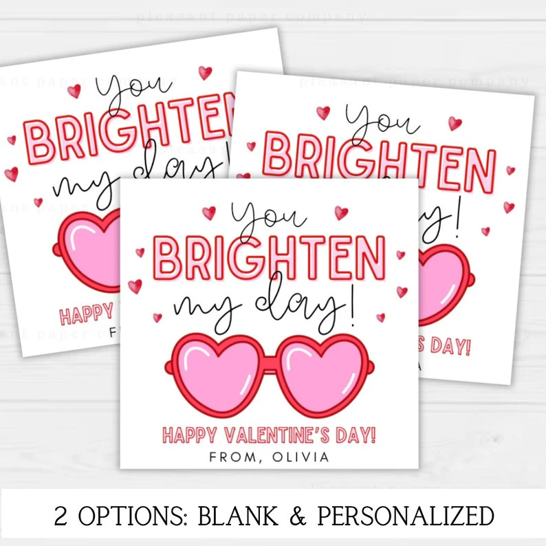 Printable Heart Sunglasses Valentine's Day Card, Personalized Heart Sunglasses Card, Classroom Va... | Etsy (US)
