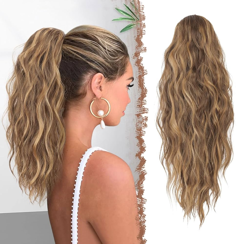 FESHFEN Ponytail Extensions - Drawstring Ponytails Hair Extension Long Curly Wavy Hair Piece Synt... | Amazon (US)