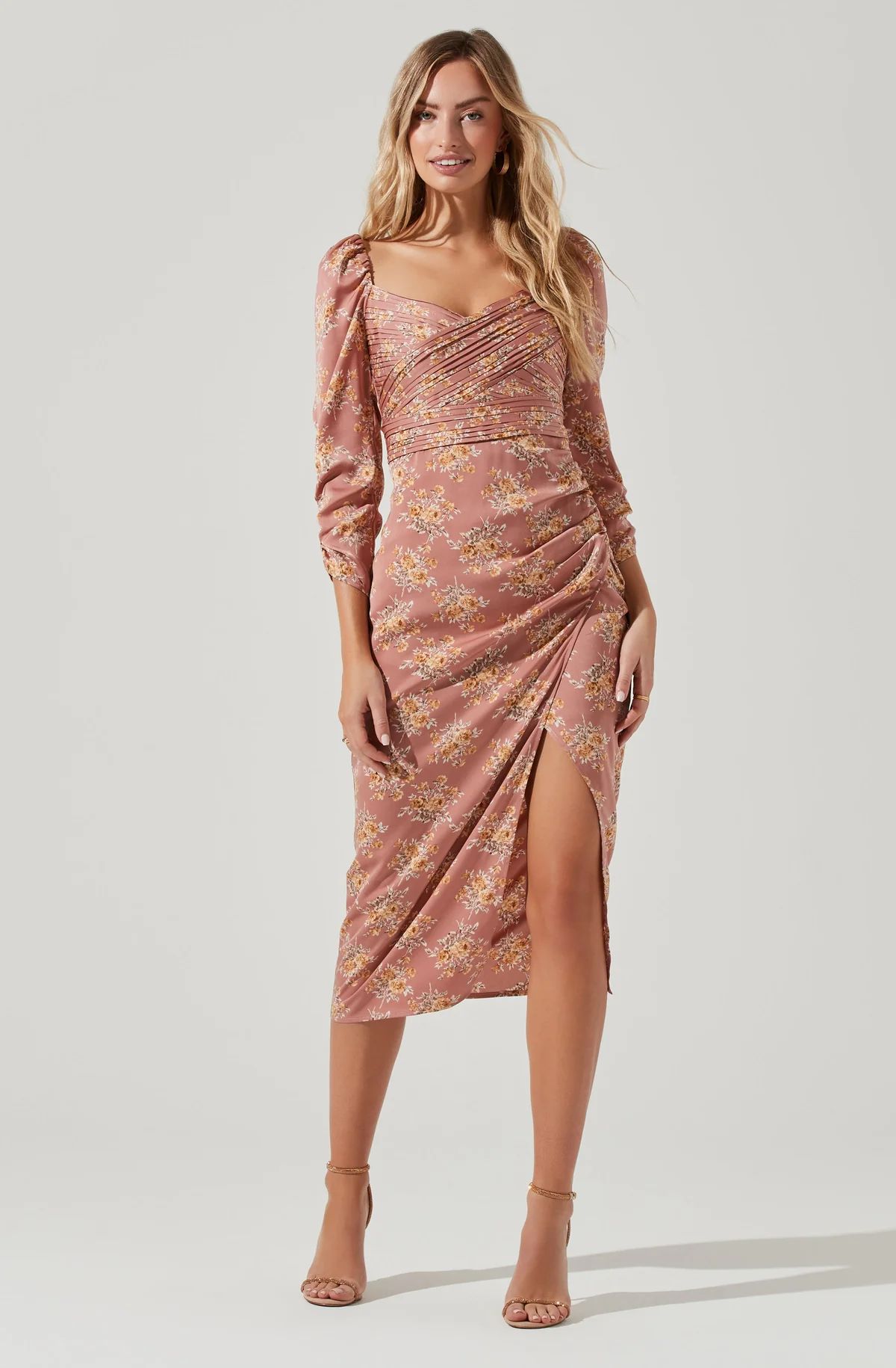 Evana Floral Half Sleeve Midi Dress | ASTR The Label (US)