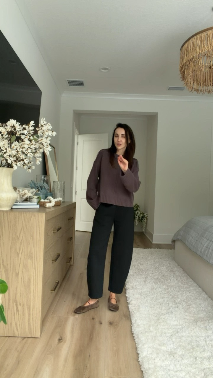 Target new finds, I'm wearing size S in sweater and XS in jeans, sweater is on sale.

plum sweater, black pants, brown flats, casual outfit, everyday style, fall outfit, cozy sweater outfit, polished casual style, transitional outfit, effortless fall look

#LTKOver40