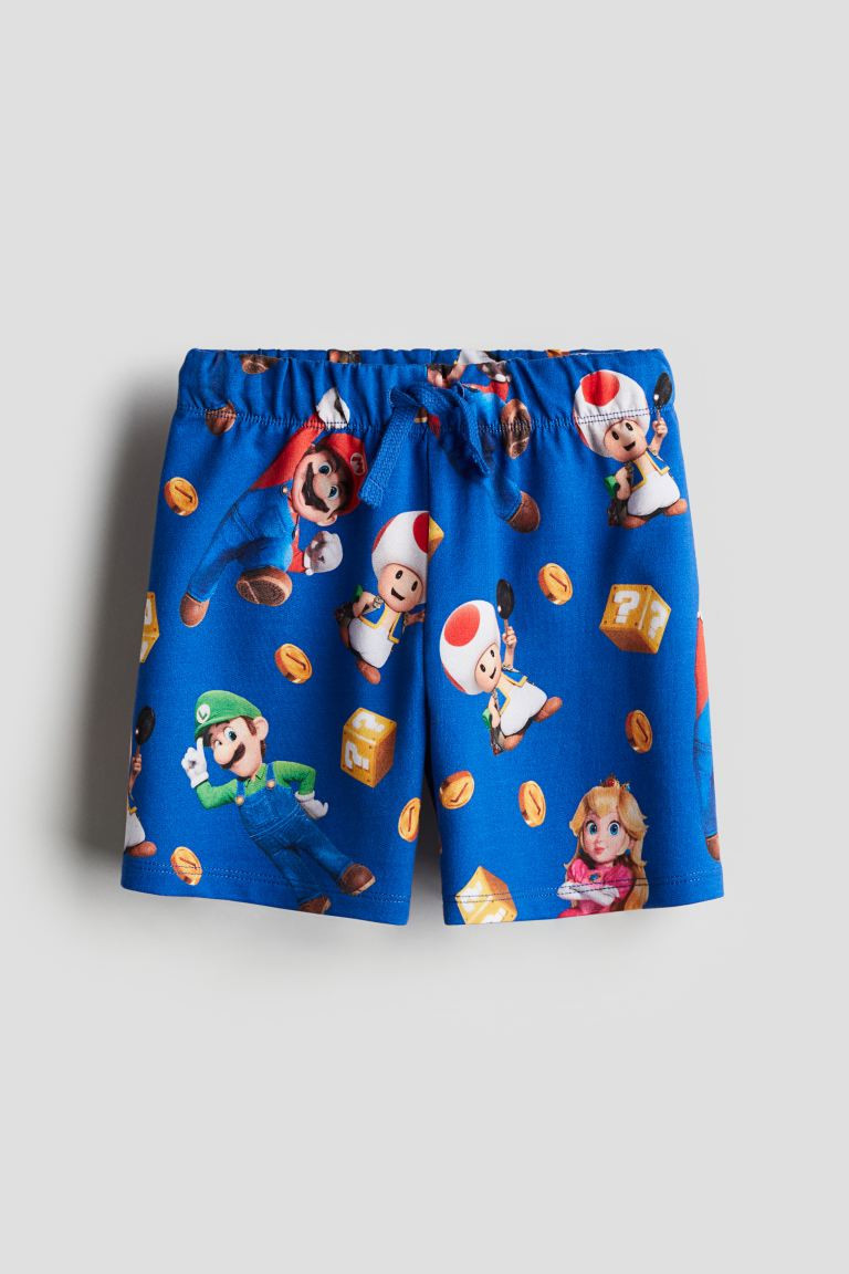 Printed Pull-on Shorts - Regular waist - Knee-length - Bright blue/Super Mario - Kids | H&M US | H&M (US + CA)