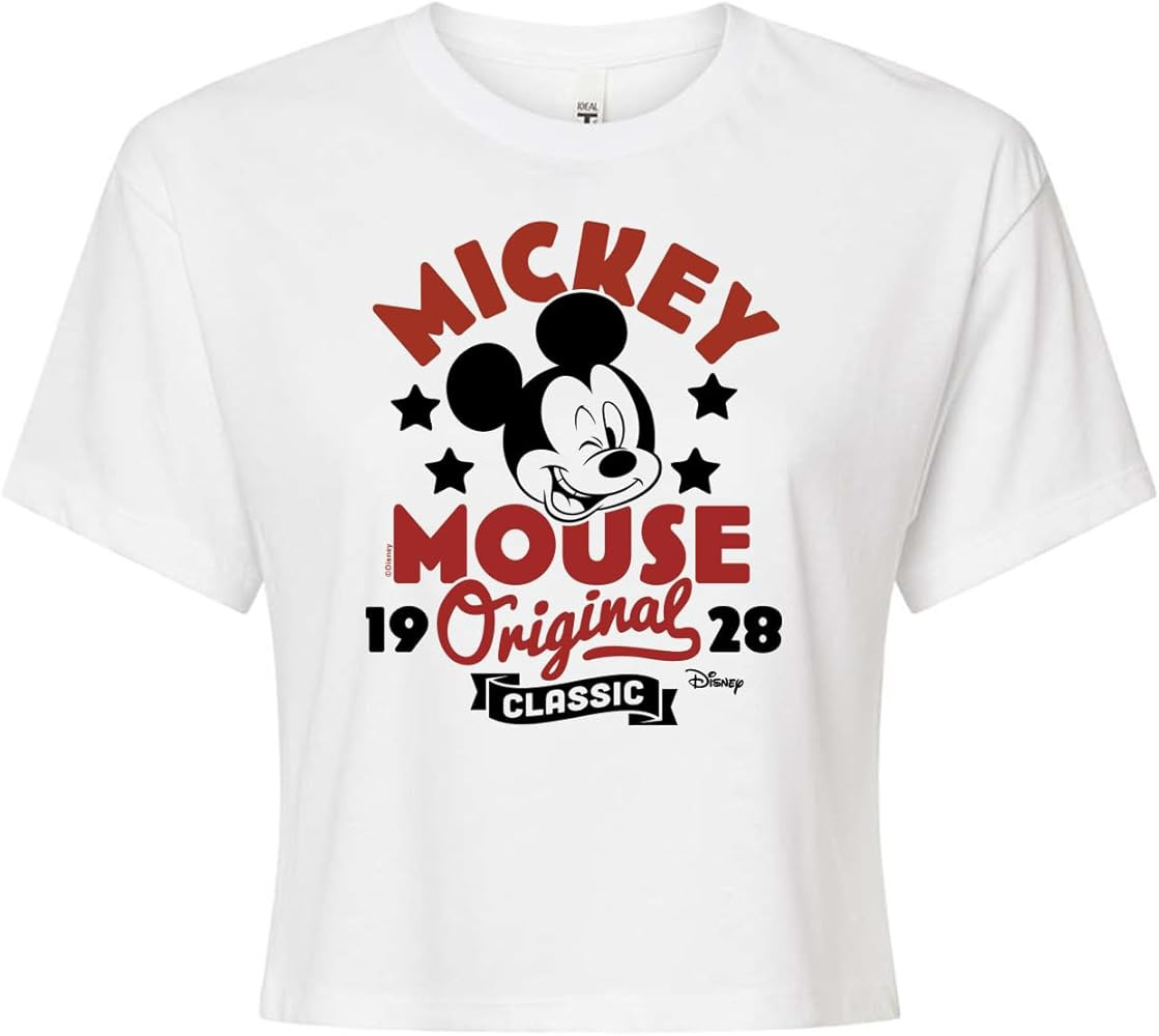 Disney Mickey Mouse - Original & Classic Since 1928 - Juniors Cropped Cotton Blend T-Shirt | Amazon (US)