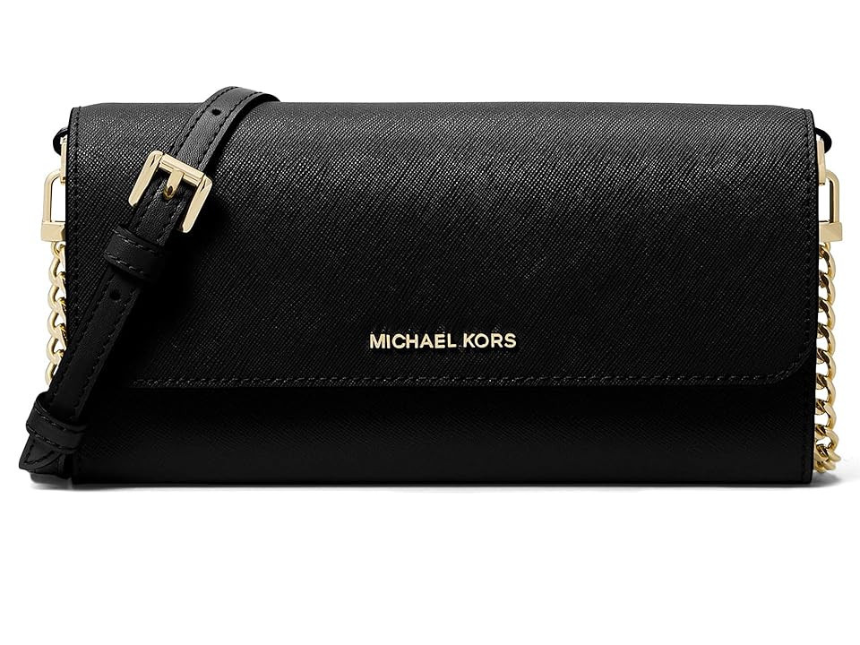 MICHAEL Michael Kors Jet Set Large Wallet On A Chain Crossbody Cross Body Women's Handbags Black, Leather/Polyester | Zappos