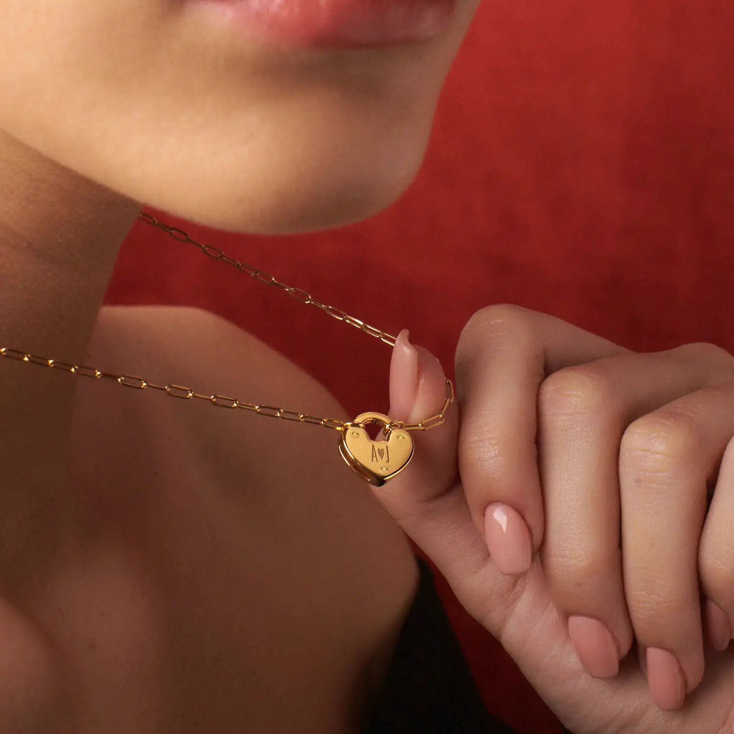 Heart Charm Lock Necklace - Gold Vermeil | Oak & Luna (US)