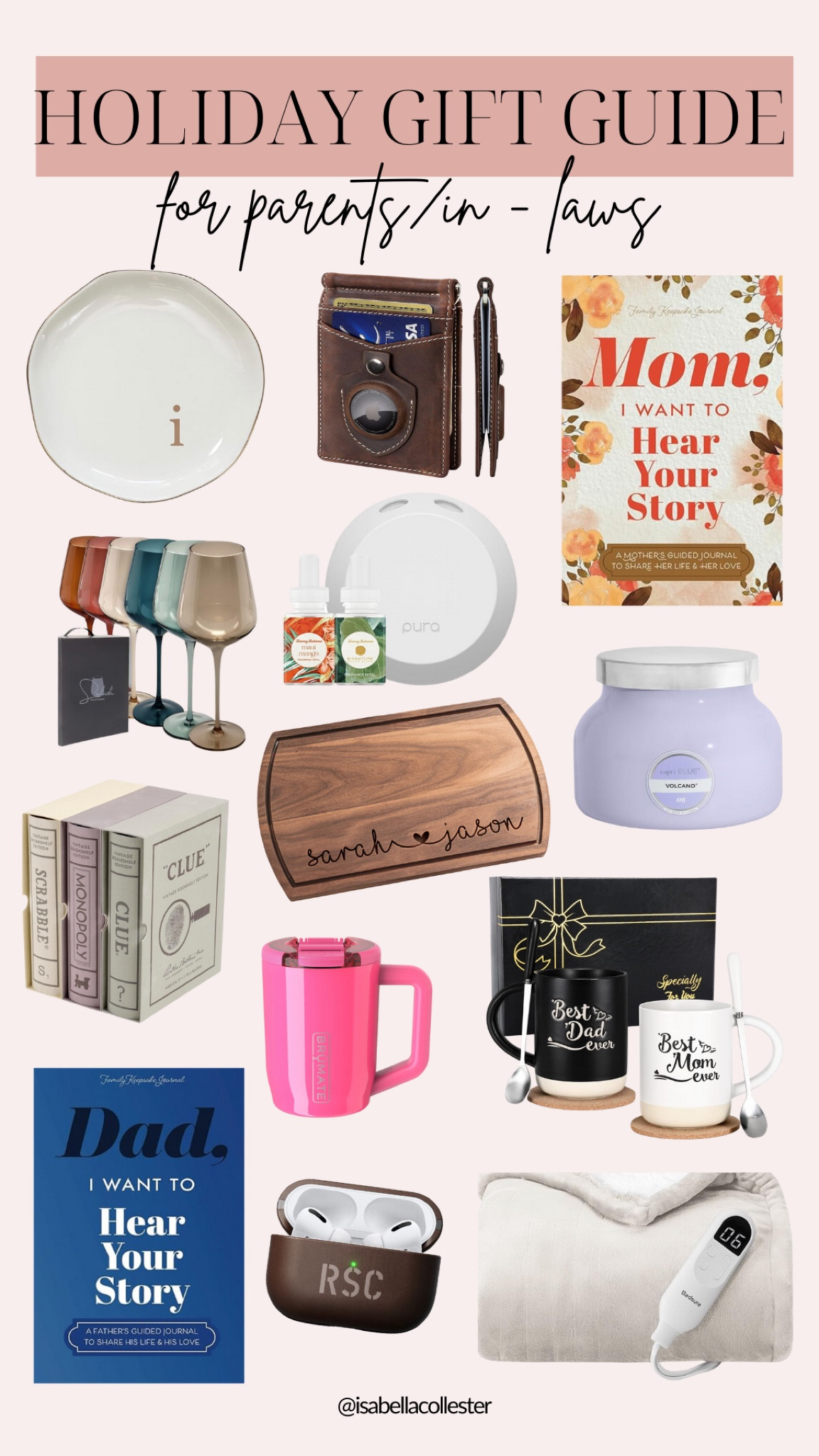 Gifts for Parents Gift  guide gift ideas  Christmas gift gifts for mom  gifts for dad  gifts for in-laws  personalized gift ideas  charcuterie board  heated blanket   candle  Isabella Collester

#LTKHoliday #LTKFamily #LTKSeasonal