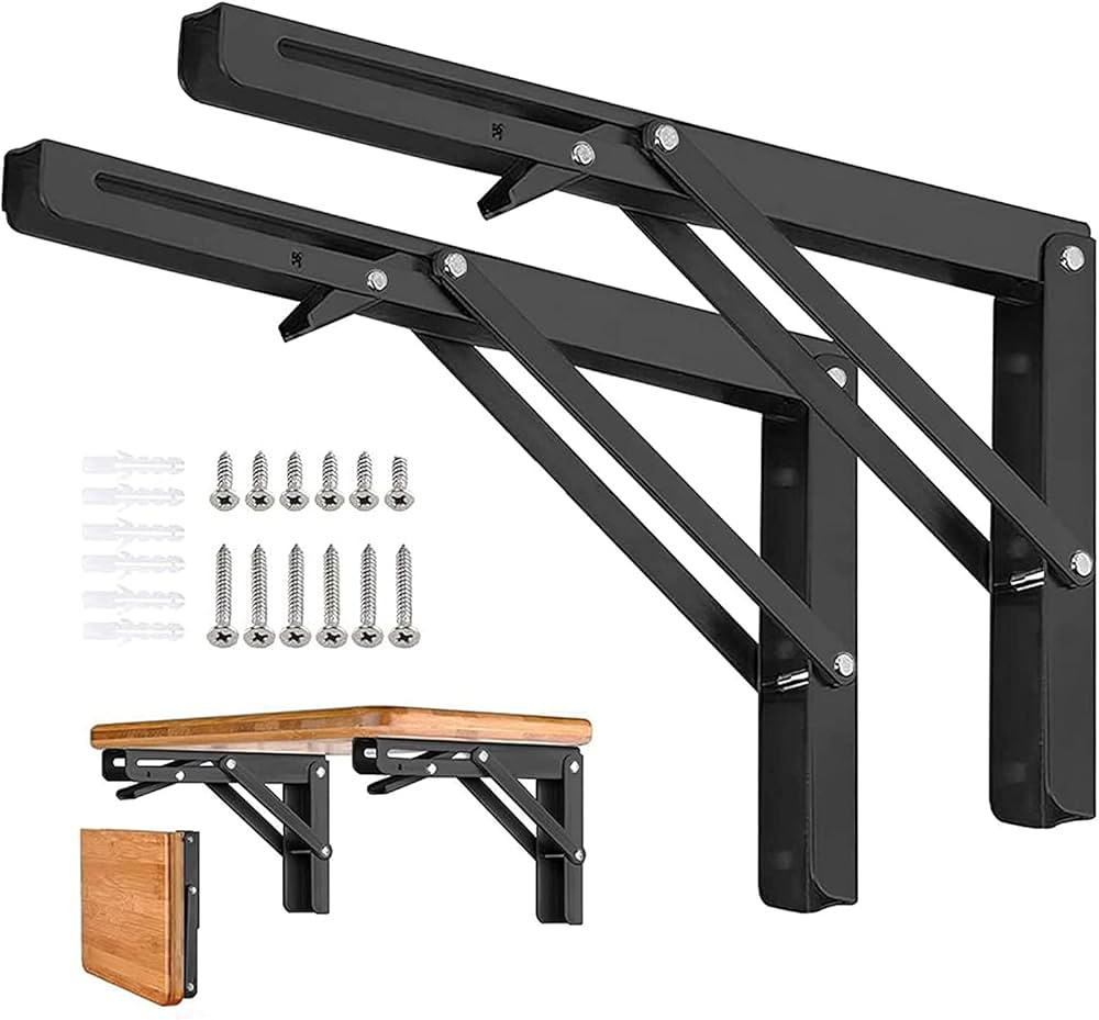 Folding Shelf Brackets - 12 Inch 2 Pcs Heavy Duty Metal Collapsible Shelf Bracket, DIY Wall Mount... | Amazon (US)