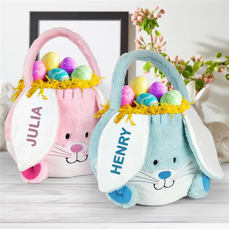Embroidered Personalized Easter Bunny Basket, Personalized Easter Basket, Blue Easter Bunny, East... | Etsy (US)