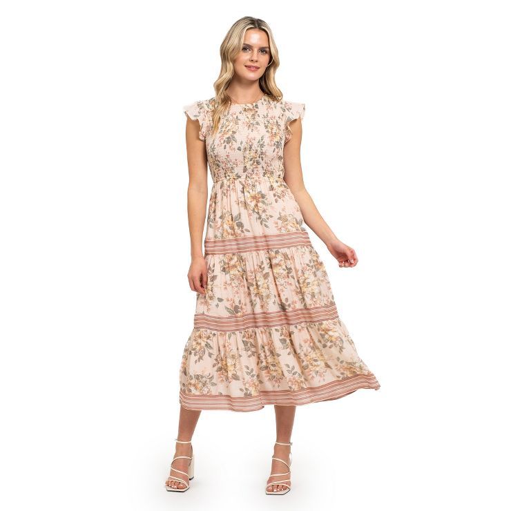 August Sky Women's Short Flutter Sleeves Floral Midi Dress | Target