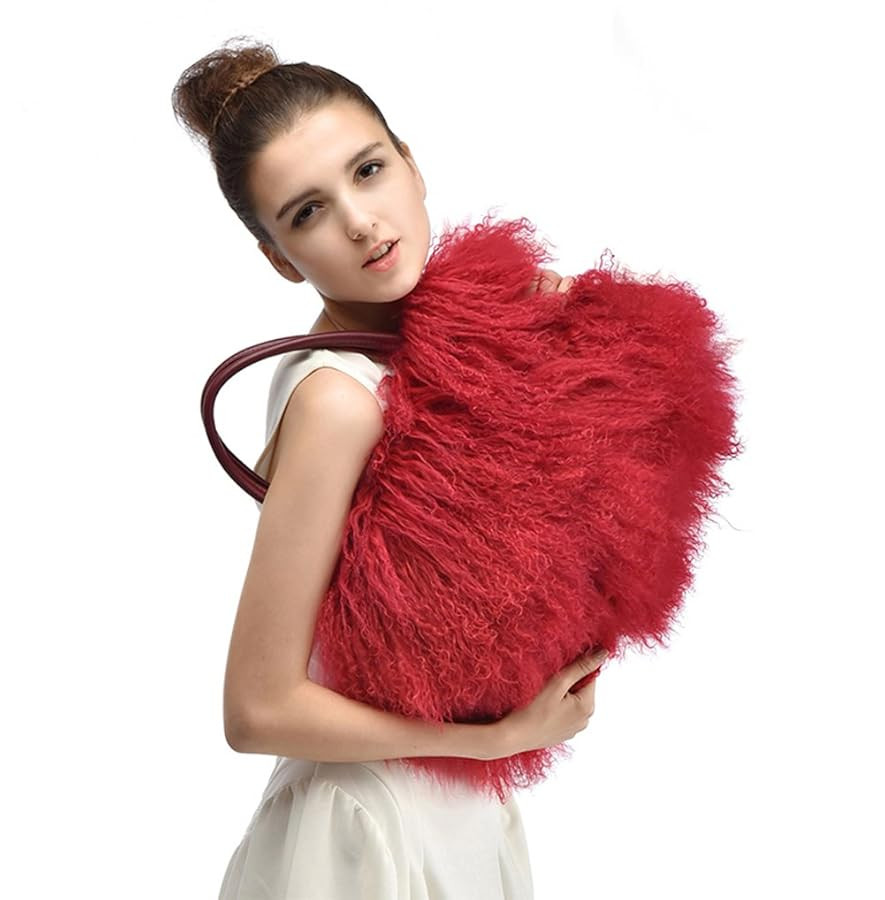 Women Luxury Real Lamb/Mongolian Flush Wool Fur With Genuine Leather Handles Handbag | Amazon (US)