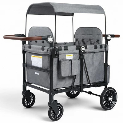 Kinder King All-Terrain Stroller Wagon for 4 Kids with Canopy, Shock-Absorbing Wheels, Snack Tray, Storage Bag & Adjustable Handle, Gray | Target