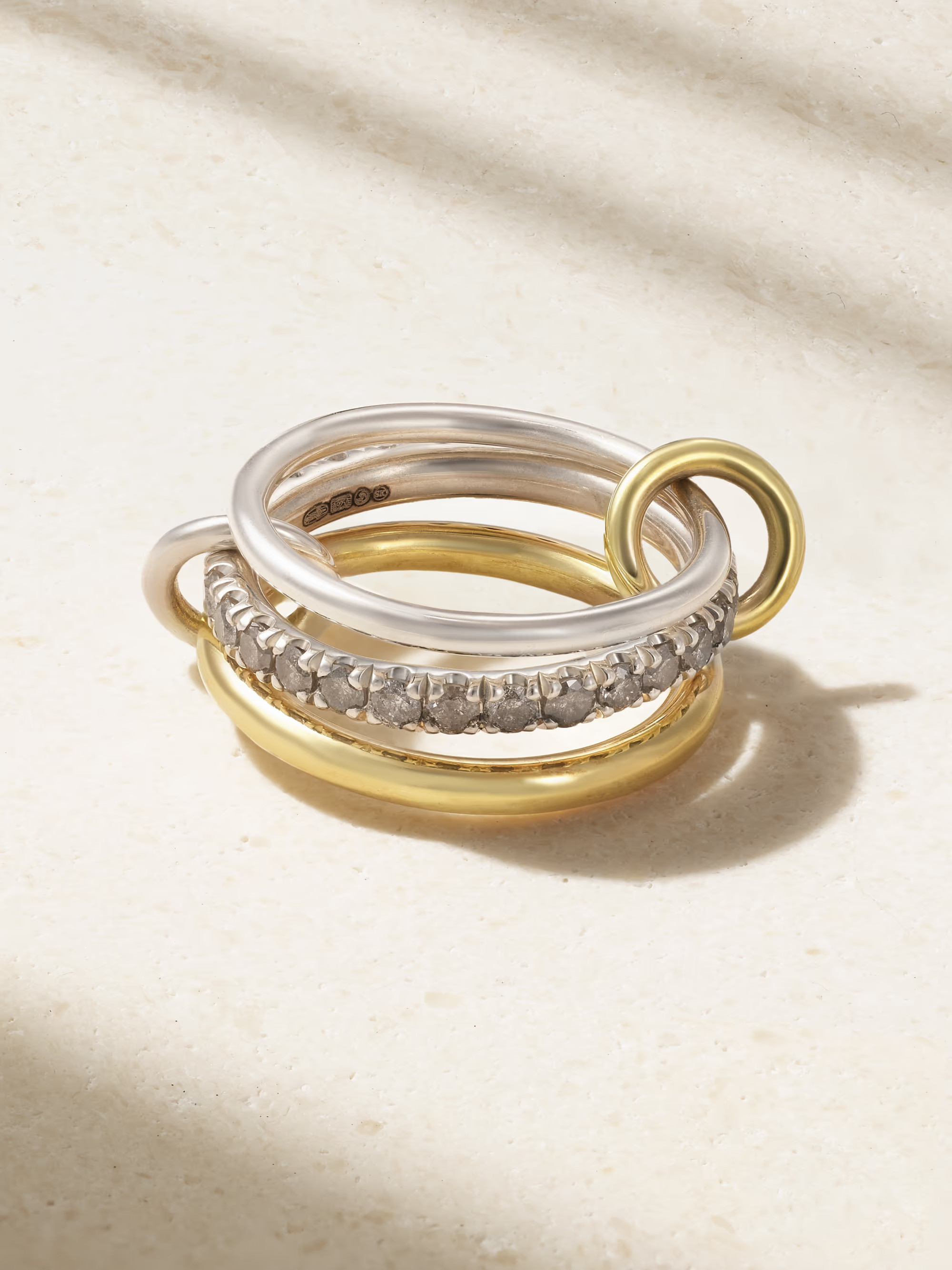 Petunia set of three 18-karat gold, sterling silver and diamond rings | NET-A-PORTER (UK & EU)