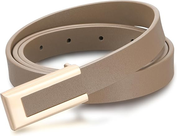 Genuine Leather Belts for Women Skinny Waist Belt for Dresses Jeans Pants with Gold Buckle | Amazon (US)