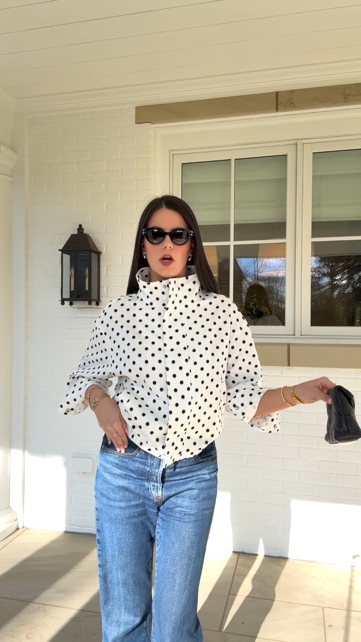 Polka dot Amazon jacket! Love this sporty vibe as we transition into spring! Only $32 and comes in so many colors!