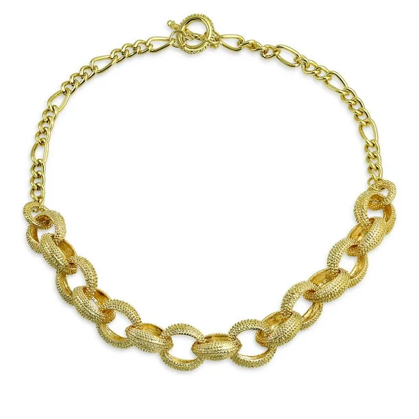 Round Chain Fashion Statement Chain Necklace Yellow Gold Plated - Walmart.com | Walmart (US)