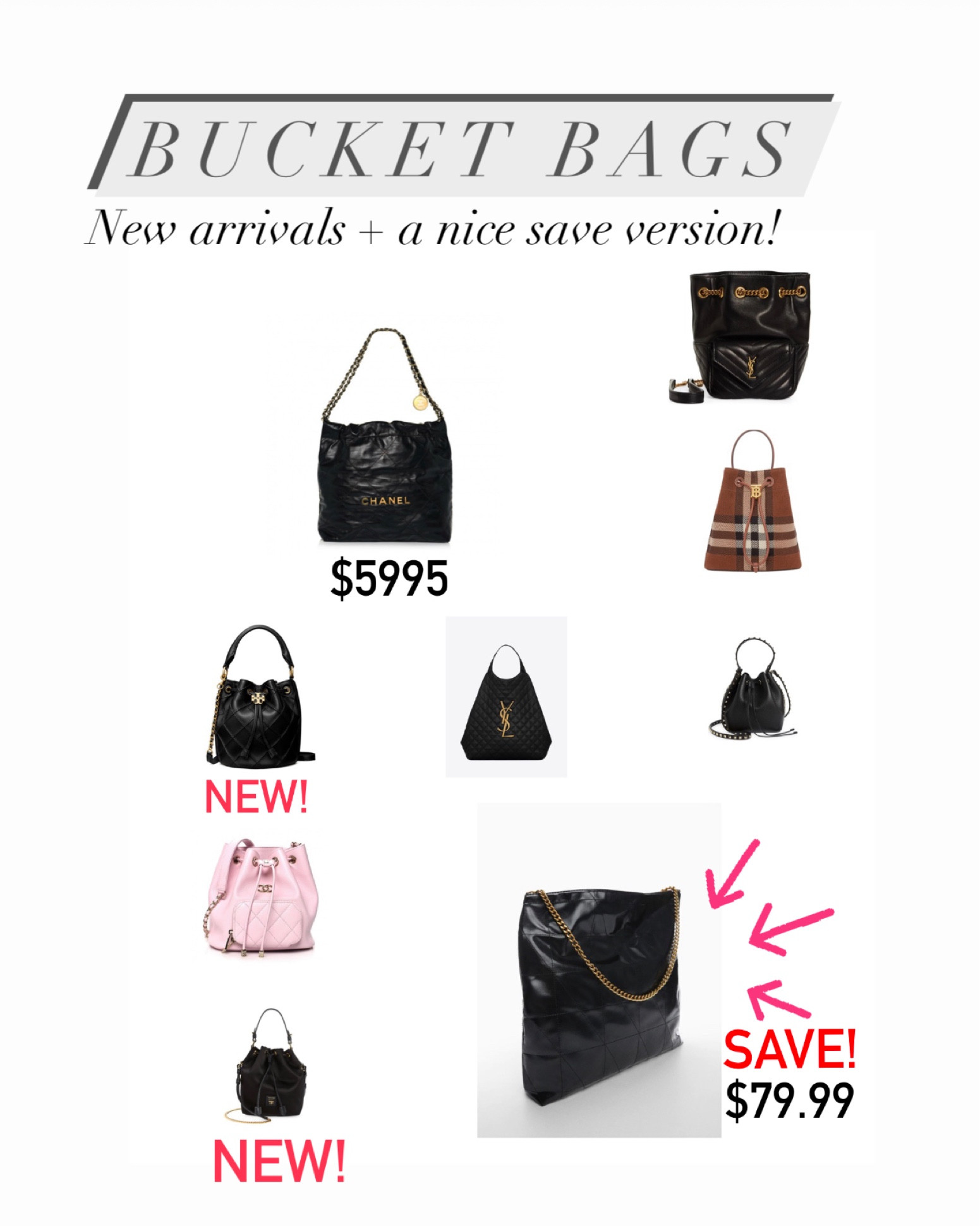 On trend bucket bags Chanel YSL Tom Ford Tory Burch Burberry and the look for less

#LTKGiftGuide #LTKFind #LTKstyletip