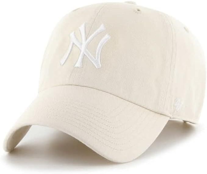 '47 New York Yankees Hat Mens Womens Clean Up Adjustable Cap, Sandstorm Yellow/Cream, White Logo | Amazon (US)