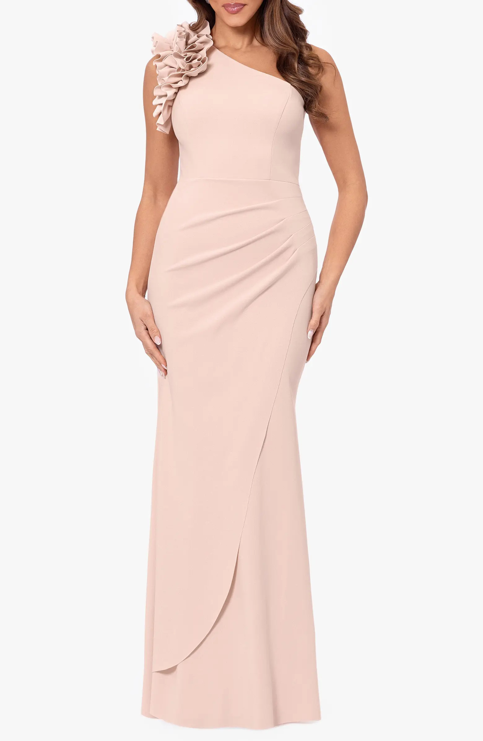Ruffle One-Shoulder Scuba Crepe Gown | Nordstrom