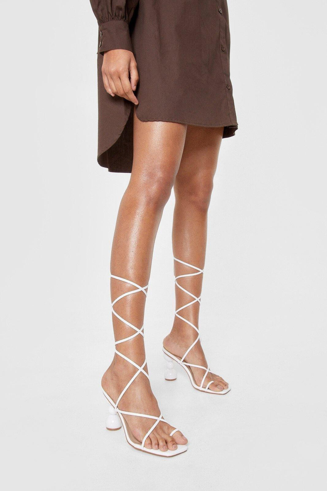 Womens Faux Leather Strappy Heeled Ball Sandals - White - 8 | Boohoo.com (US & CA)