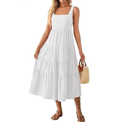 ZESICA Women's 2024 Summer Sleeveless Dress Casual Backless Loose Flowy Tiered… | Amazon (US)