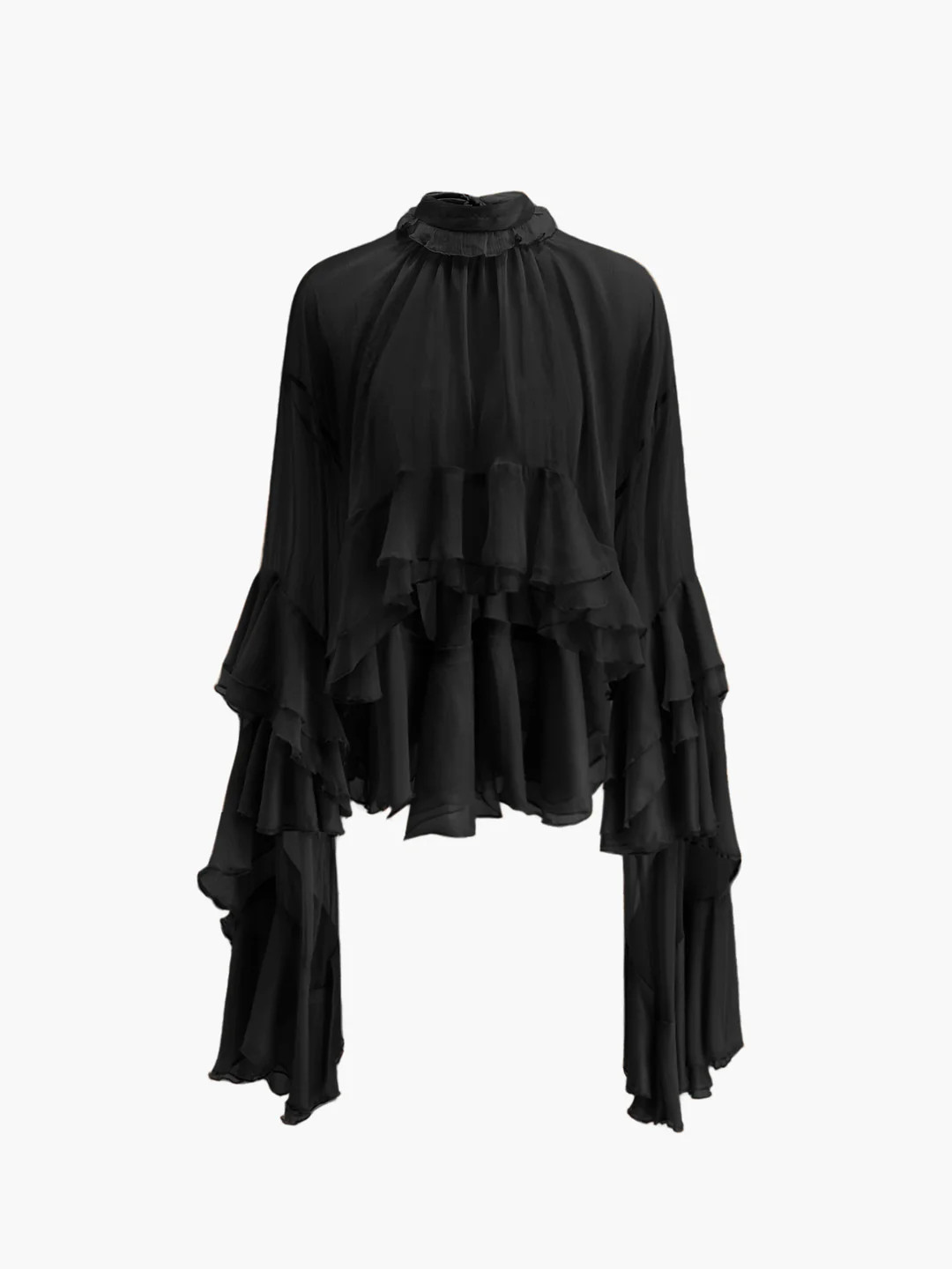 Sheer Turtleneck Ruffle Chiffon Blouse | Commense