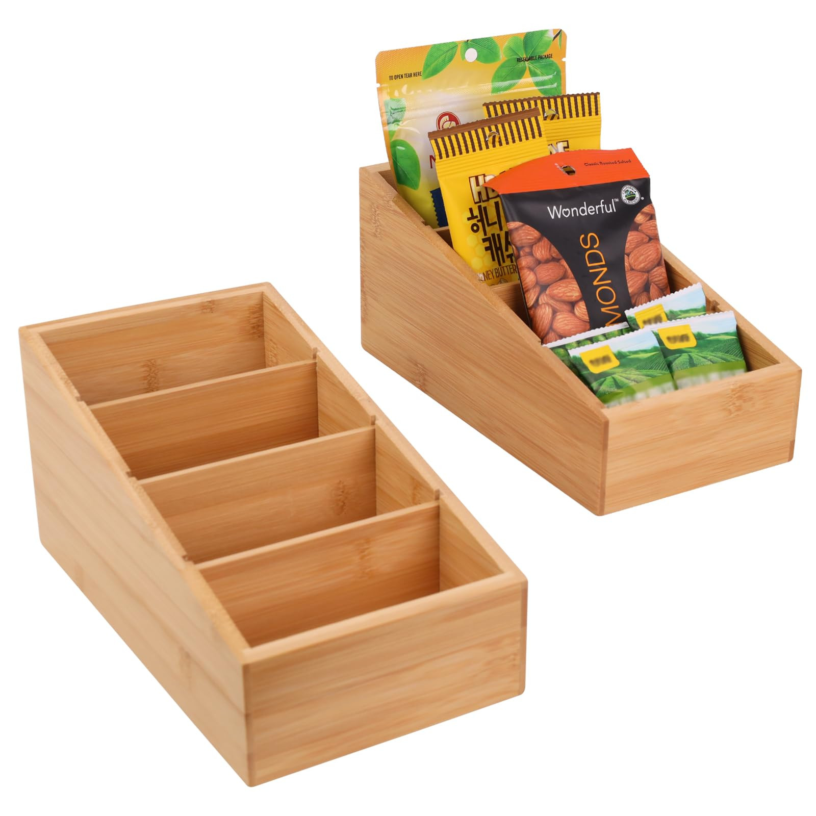 HTB 4-Section Snack Organizer with Removable Dividers for Kitchen, Cabinet, Office, Countertop, 2... | Amazon (US)