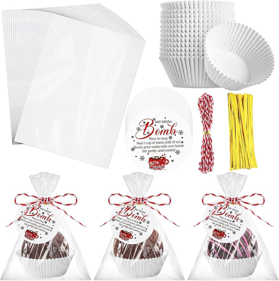 Harloon 50 Set Hot Cocoa Bombs Party Favors Paper Cupcake Liners Hot Chocolate Bombs Plastic Gift... | Amazon (US)
