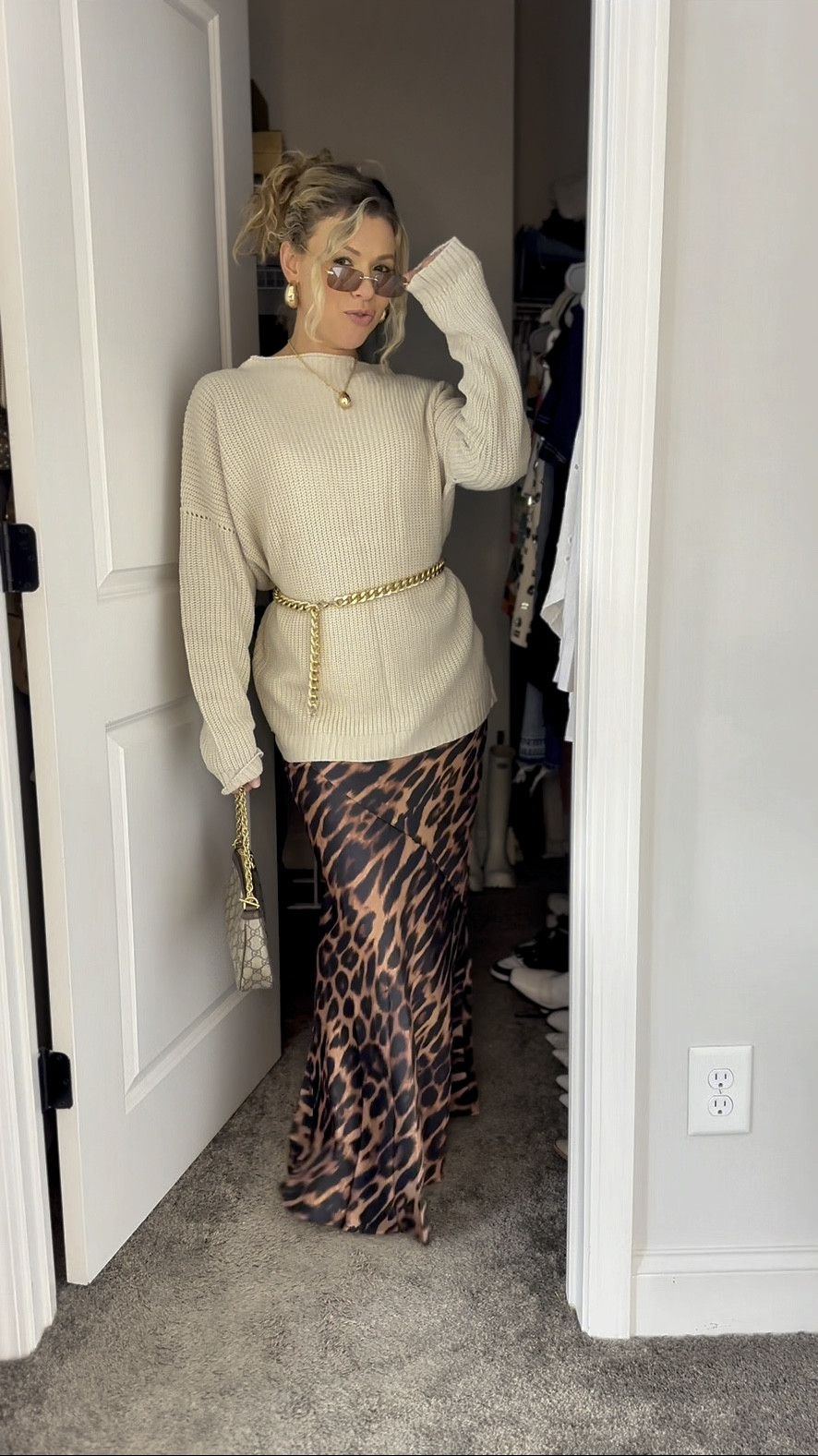 Cute leopard printed skirt linked very similar options and exact  oversized sweater for fall. 

#LTKFindsUnder100 #LTKSeasonal #LTKWorkwear