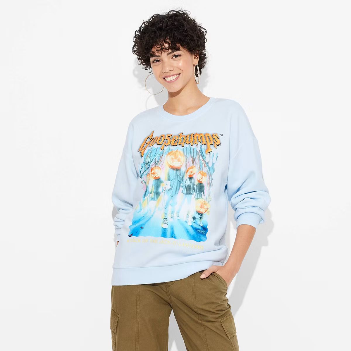 Women's Goosebumps Jack-O-Lantern Graphic Sweatshirt - Blue XXS | Target