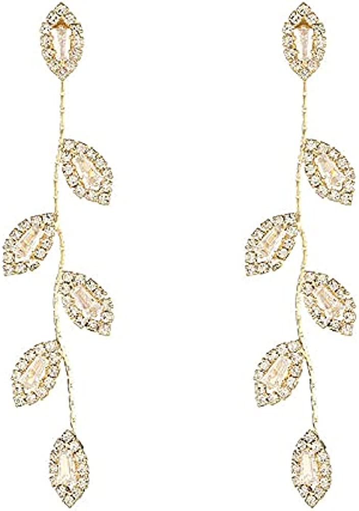 Bridal Earrings for Wedding Rhinestone Dangle Earrings Leaf Earrings Long Earrings Elegant for Wo... | Amazon (US)