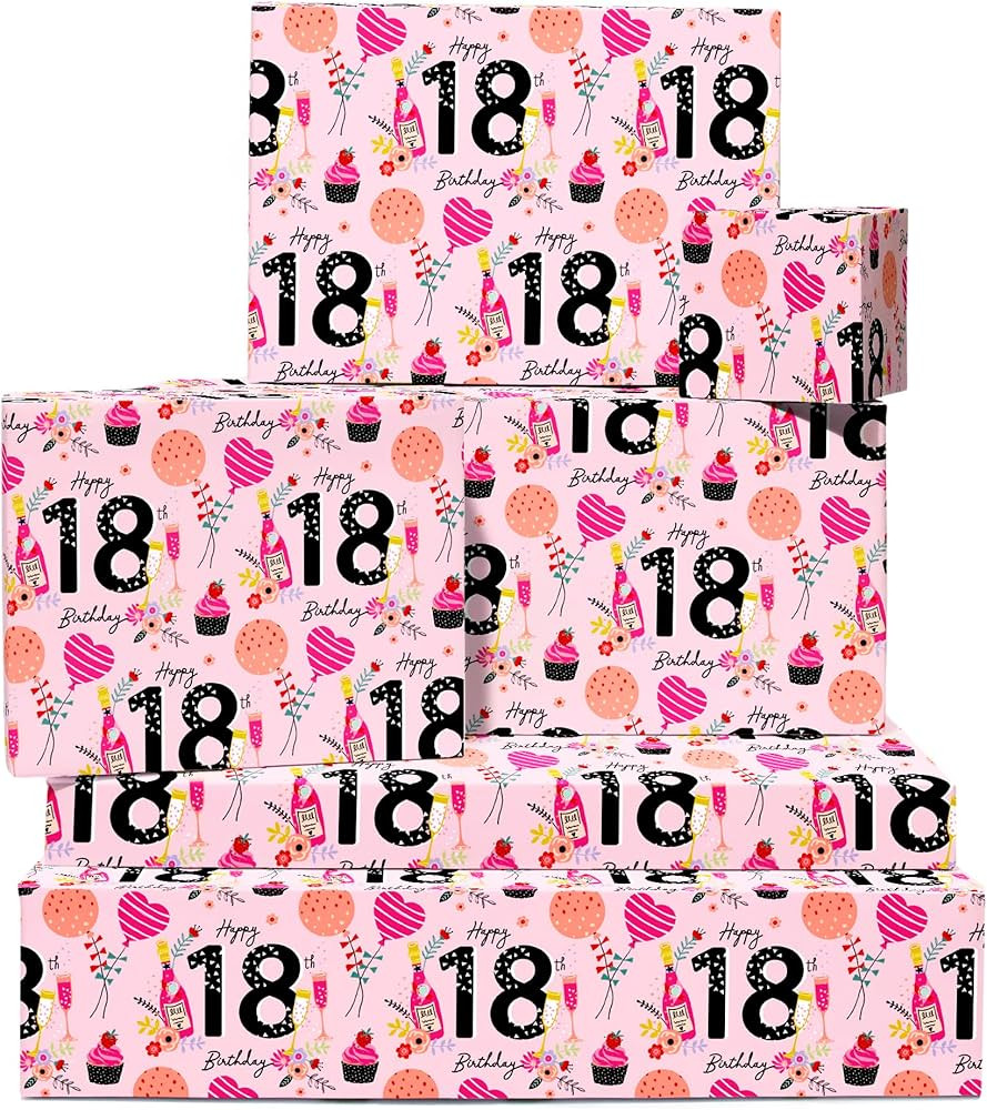 CENTRAL 23 Girls Wrapping Paper Birthday - 6 Sheets of Pink Gift Wrap - 18th Birthday Wrapping Pa... | Amazon (US)