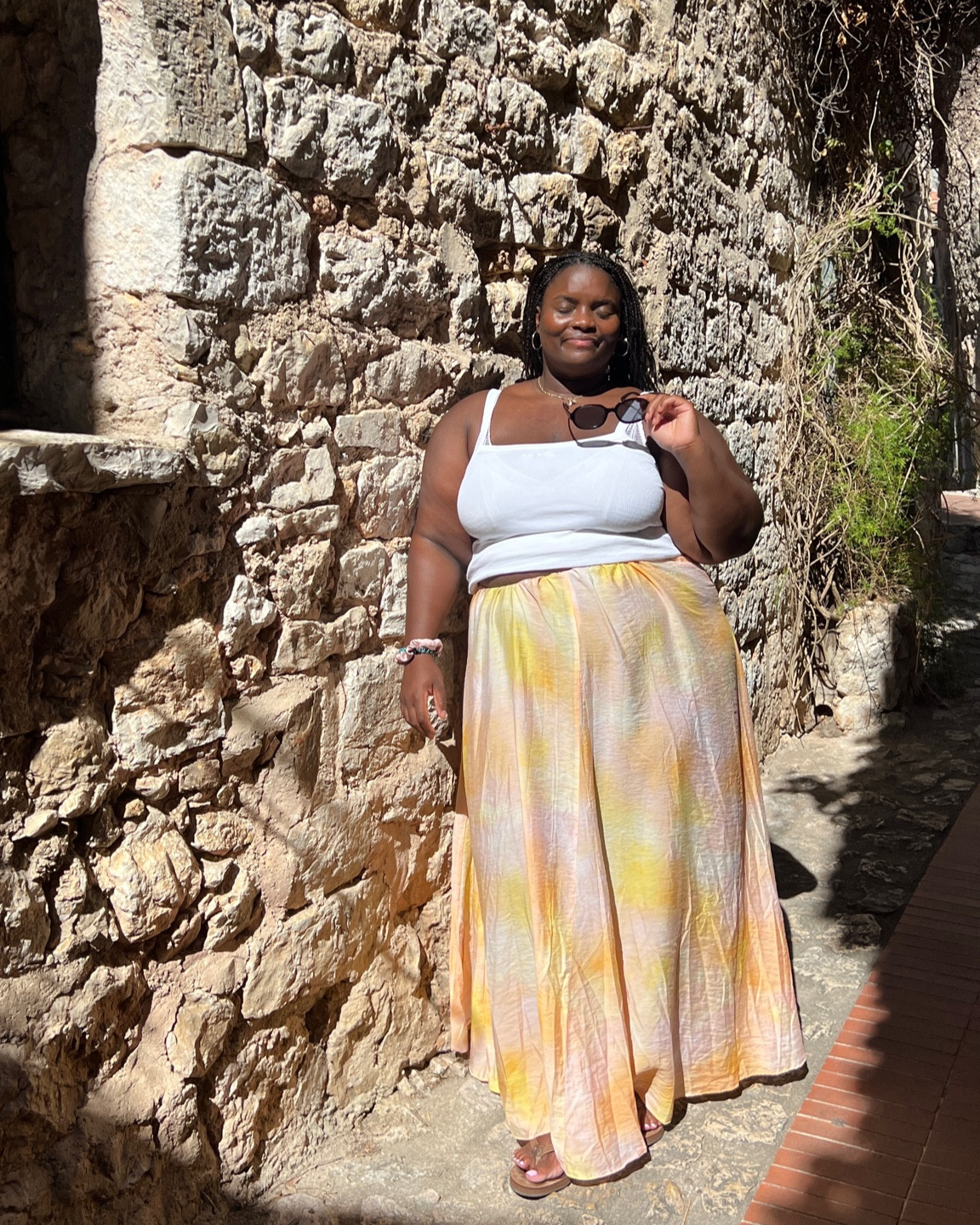 The perfect summer outfit for a day of exploring Eze! tank is Djerf Ave but a similar one is below! I tucked the top of the dress into my underwear lol but it made the best flowy skirt