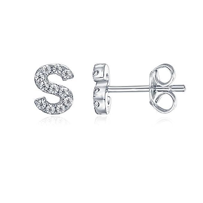 PAVOI 925 Sterling Silver CZ Simulated Diamond Stud Earrings Fashion Alphabet Letter Initial Earring | Amazon (US)