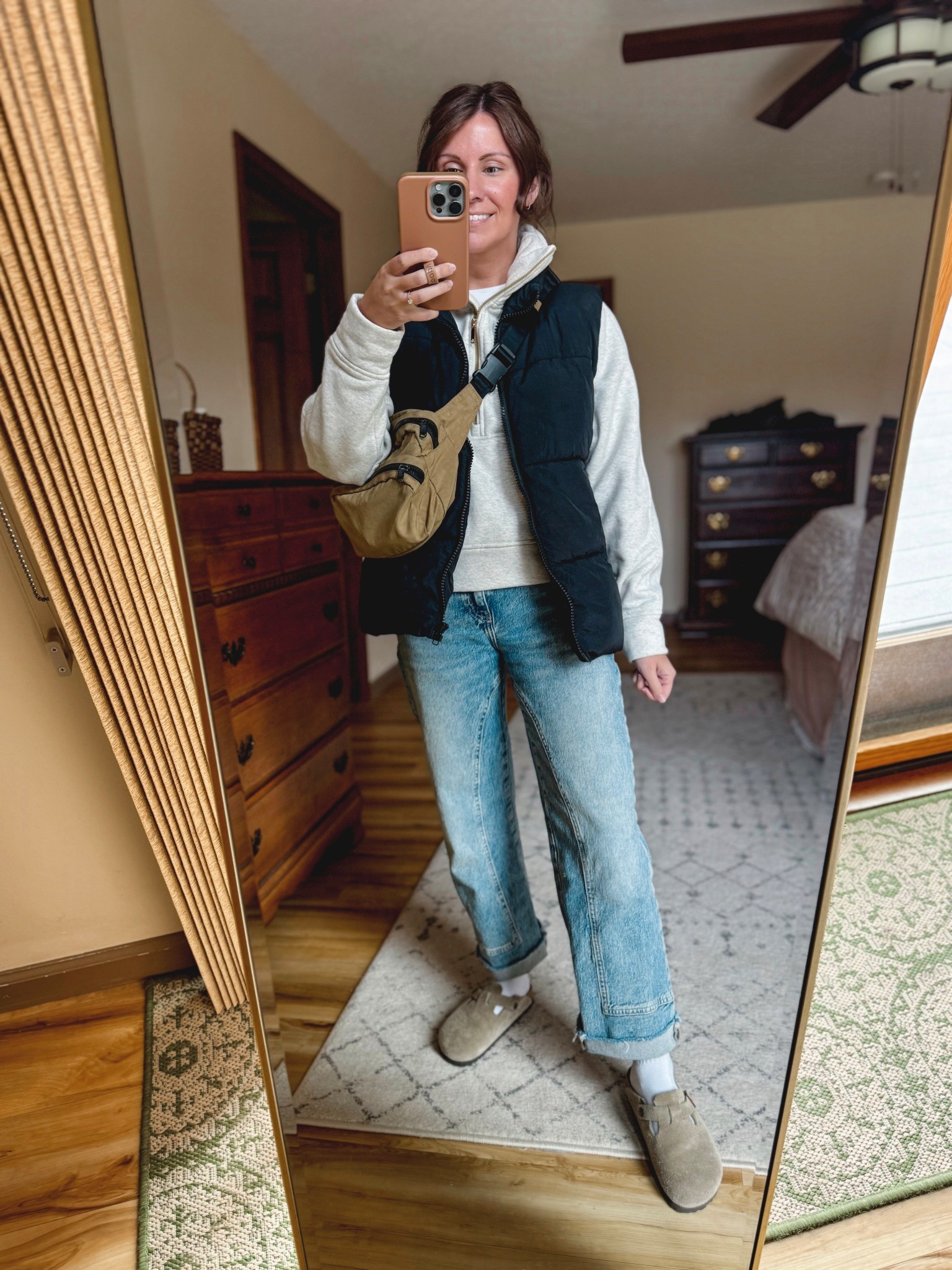 Wearing size small in the puffer vest and my 1/4 zip sweatshirt, size 24 short in mantra wash in my jeans and my clogs fit best a 1/2 size down. My belt bag color is sold out (light khaki) but I linked similar colors. 


#LTKgrwm #LTKSeasonal #LTKootd