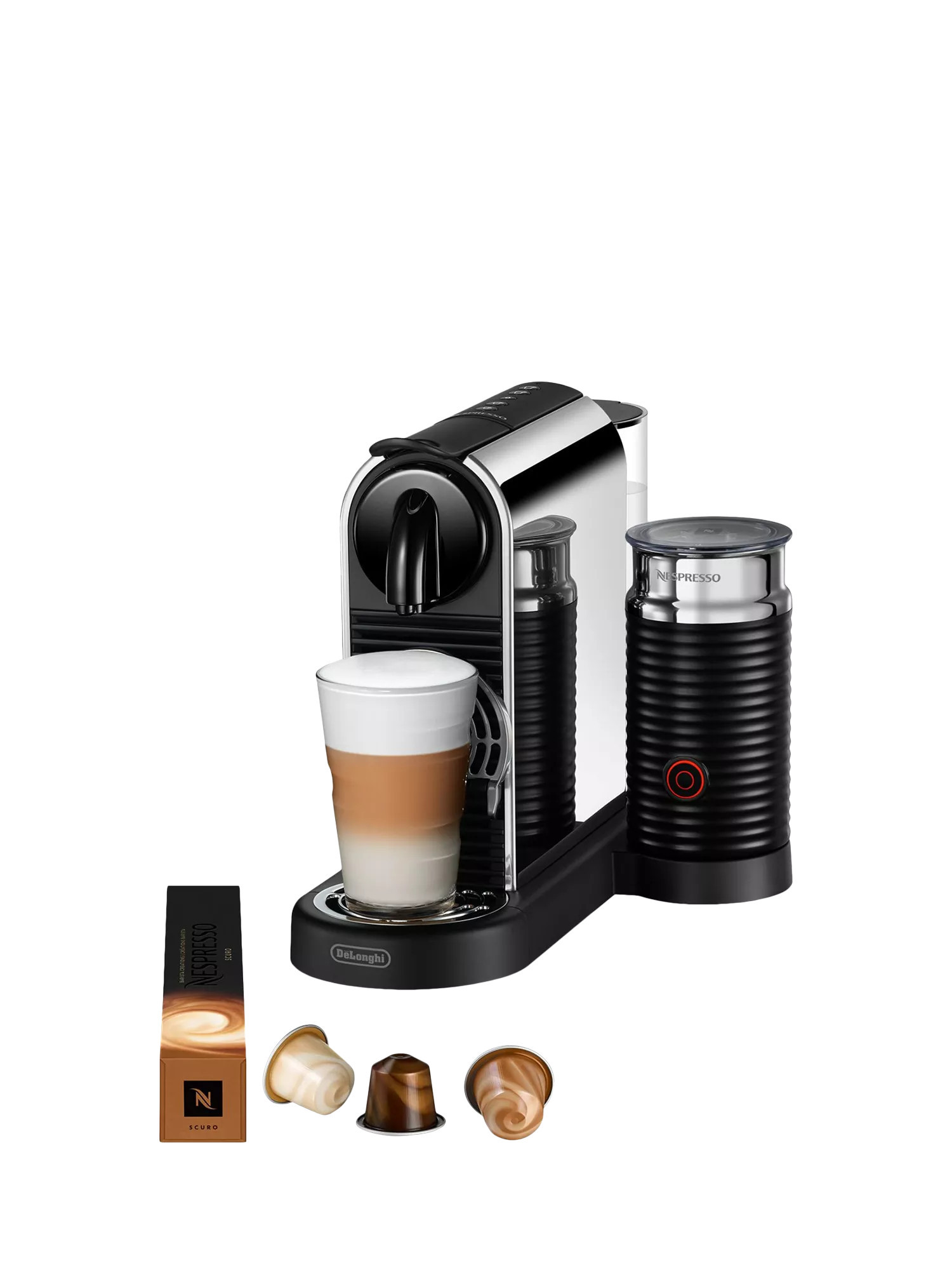 CitiZ Platinum Coffee Pod Machine with Aeroccino Milk Frother by De'Longhi, Platinum | John Lewis (UK)
