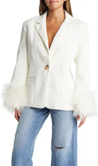 HOUSE OF CB Feather Trim Oversize Crepe Blazer | Nordstrom | Nordstrom