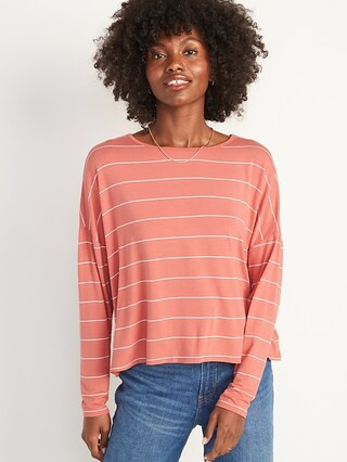 Oversized Luxe Striped Long-Sleeve T-Shirt for Women | Old Navy (US)