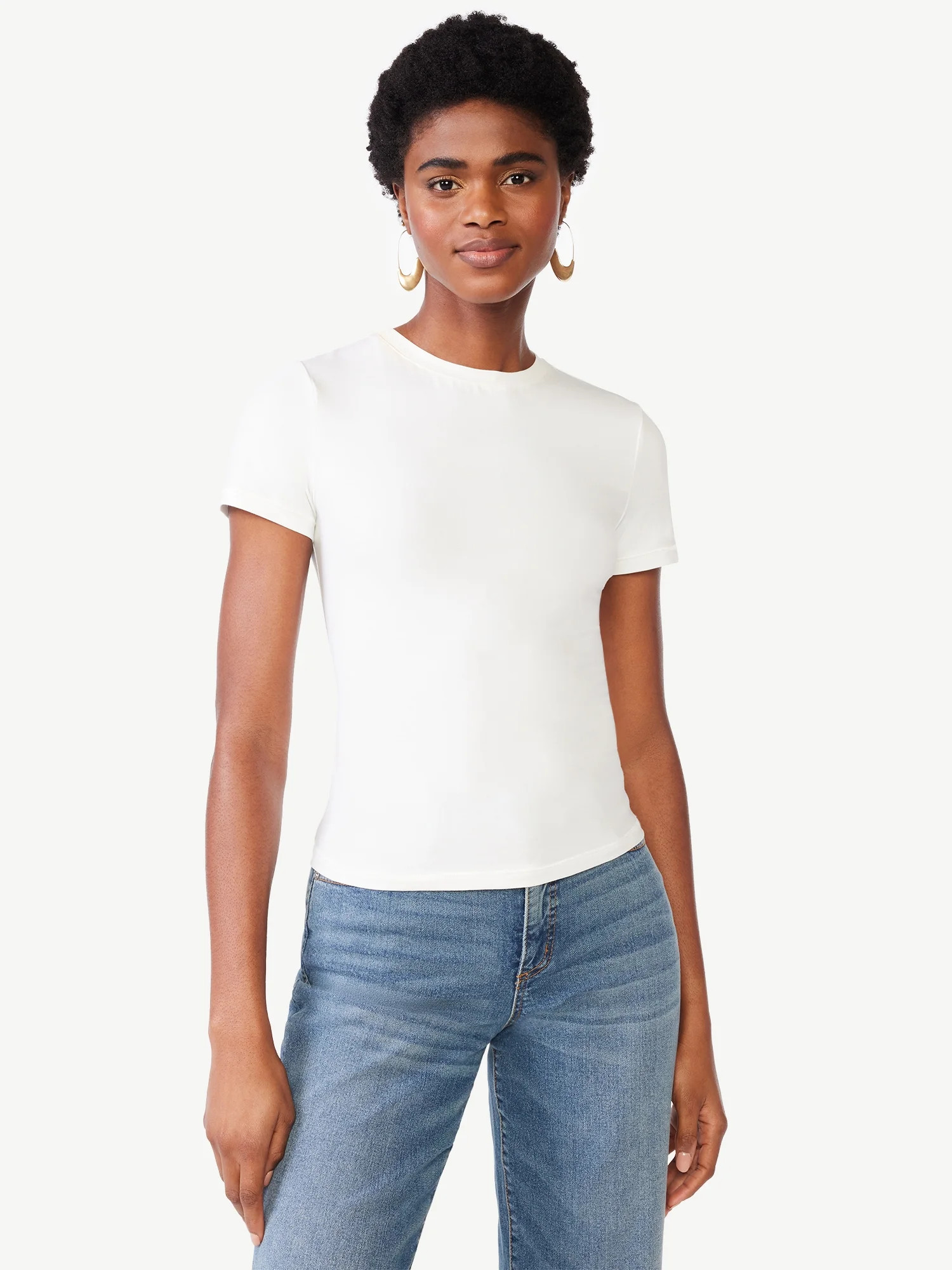 Scoop Women's Stretch Cotton Fitted Baby Tee with Short Sleeves, Sizes XS-XXL - Walmart.com | Walmart (US)