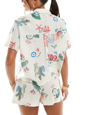 ASOS DESIGN linen look co-ord in postcard print | ASOS (Global)