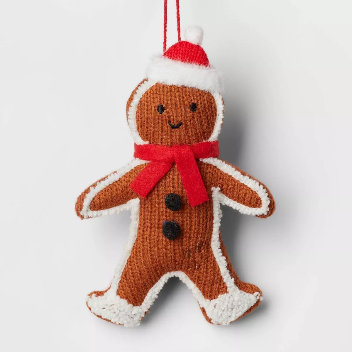 Knit Gingerbread Man Wearing Scarf and Hat Christmas Tree Ornament Brown/Red - Wondershop™ | Target