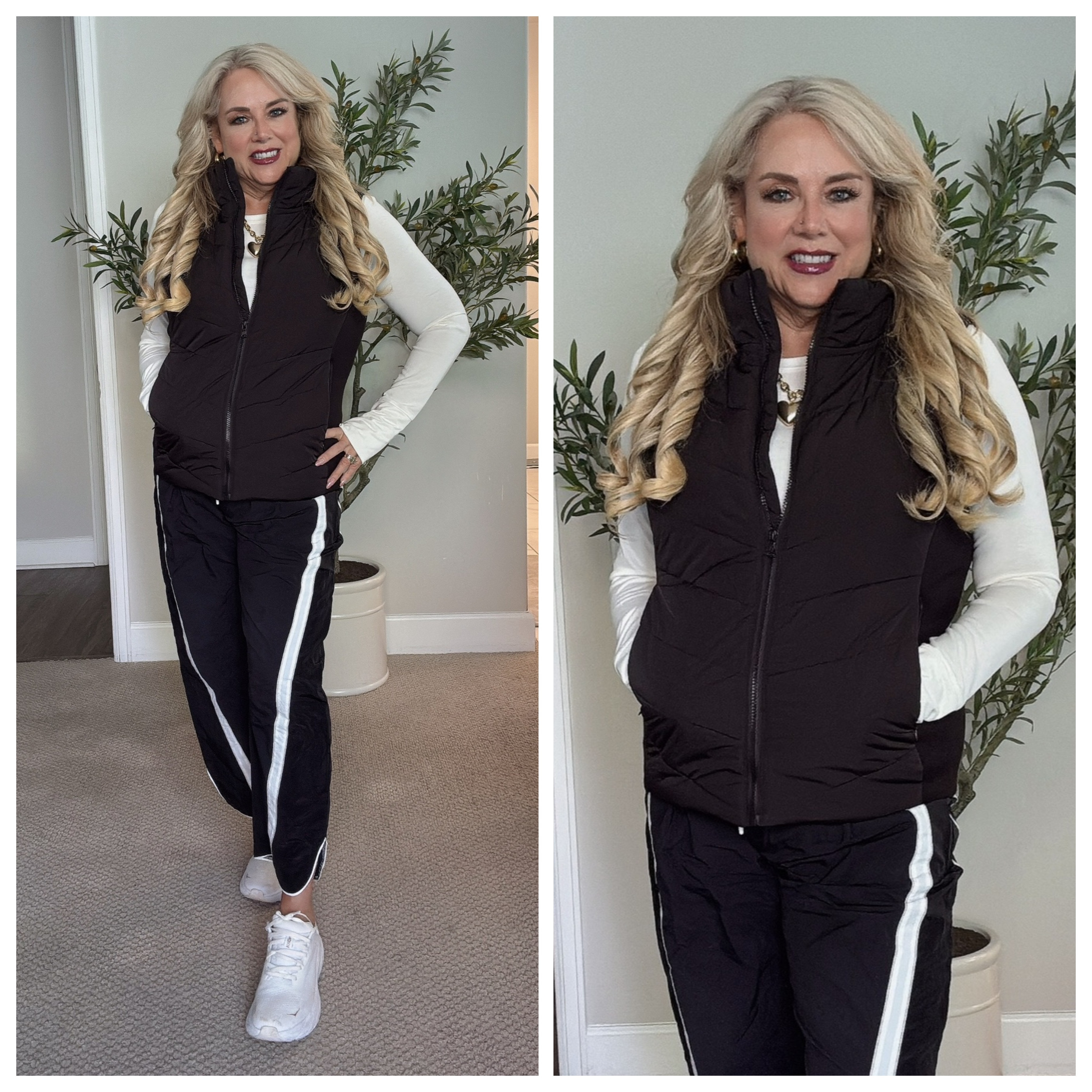 I’m absolutely loving this puffer vest (L) — super light, incredibly warm, and flattering. Perfect for layering over sweaters or long-sleeve tees, it’s a must-have for cozy, chic fall and winter looks. Joggers (M) Tee (L) ❄️✨ #AmazonFinds #PufferVest #Dakotoo #FallFash 

 #LTKActive #LTKOver40 #LTKFindsUnder50