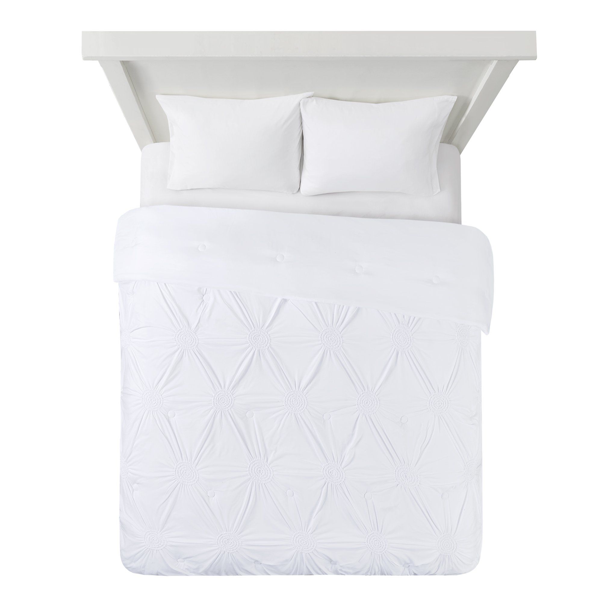 Mainstays Elastic Ruching Comforter in a Bag, Full/Queen, White | Walmart (US)