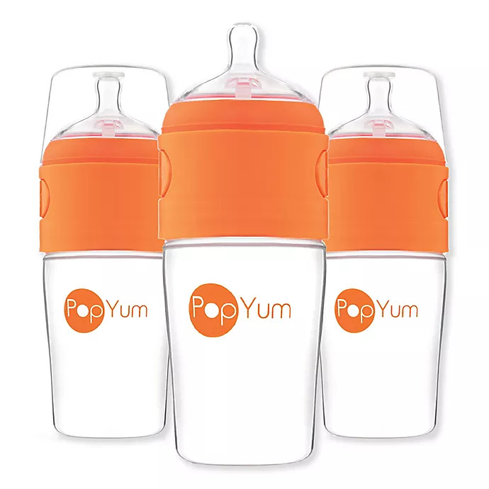 PopYum 3-Pack 9 oz. Anti-Colic Wide Neck Slow Flow Formula Making Bottles in Orange | buybuy BABY | buybuy BABY