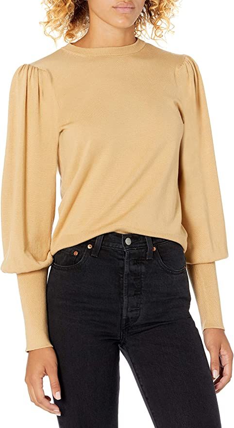 The Drop Women's Vivienne Padded Shoulder Balloon-Sleeve Crew-Neck Sweater | Amazon (US)